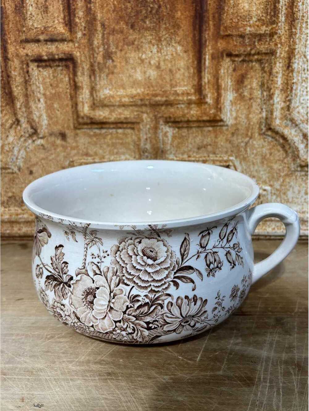 Antique Ironstone Brown Transferware Chamber Pot